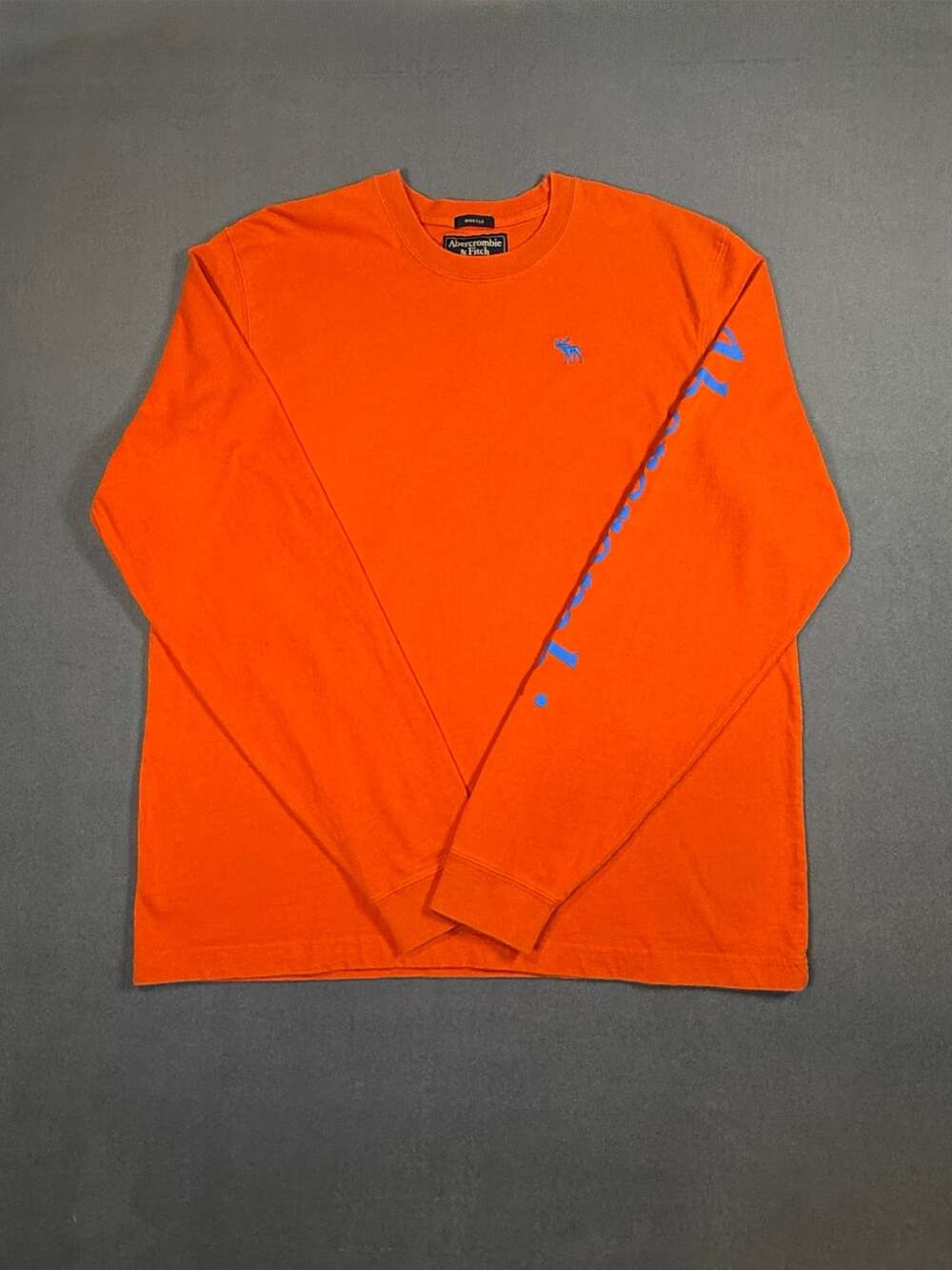 Abercrombie & Fitch Men’s Orange Long Sleeve Shirt Blue Moose Logo Y2K XL